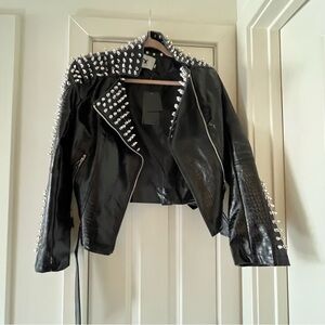 Studded Black Vegan Leather Jacket with non-metal studs.